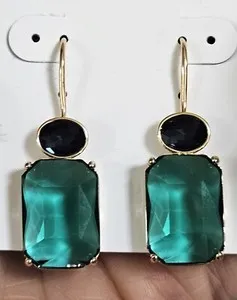 Authentic Celestial Tide Crystal Hook Earrings - Luminous Teal and Deep Blue Gold Plated Talisman