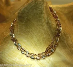 Authentic Italian Aurora Two-Tone Rose and White Gold Sparkle Oval Bead Anklet - 10-Inch Sacred Geometry Talisman of Grace
