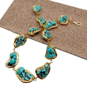 Authentic The Azure Vein: 18-Inch Freeform Blue Turquoise & Gold-Gilded Edge Necklace