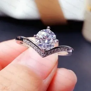 Authentic 1.83 TCW Round Cut Moissanite Freeform Engagement Ring In 14K White Gold Plated