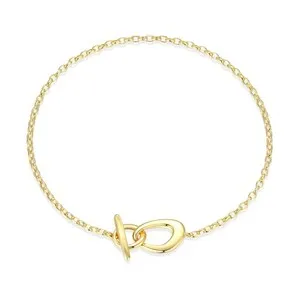 Authentic 7.25" Yellow Gold-Plated 925 Silver Freeform Shape Toggle Bracelet by ELLE
