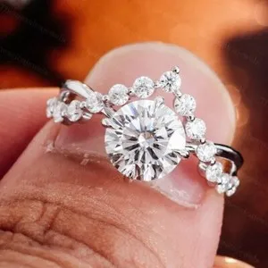 Authentic 1.83 TCW Round Cut Moissanite Freeform Engagement Ring In 14K White Gold Plated