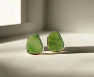 Authentic Gold-Plated Sterling Silver Freeform Canadian Nephrite Jade Earrings