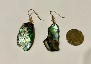 Authentic Natural Freeform Abalone Shell Earrings With Bright Gold Plated French Hooks