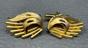 Authentic Contemporary Freeform Feathers Yellow Gold Plated Cuff Links