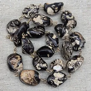 Authentic Vintage 1/20 12k Gold Plated Black Natural Freeform Beaded Necklace