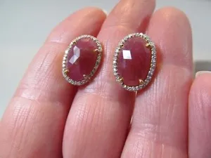 Authentic Handcrafted Freeform Pink Sapphire Gold- Plated Silver Stud Earrings Of Divine Love And Protection