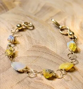 Authentic Nature's Raw Ethiopian Fire Opal In Freeform Artisan Gold Plated Bracelet