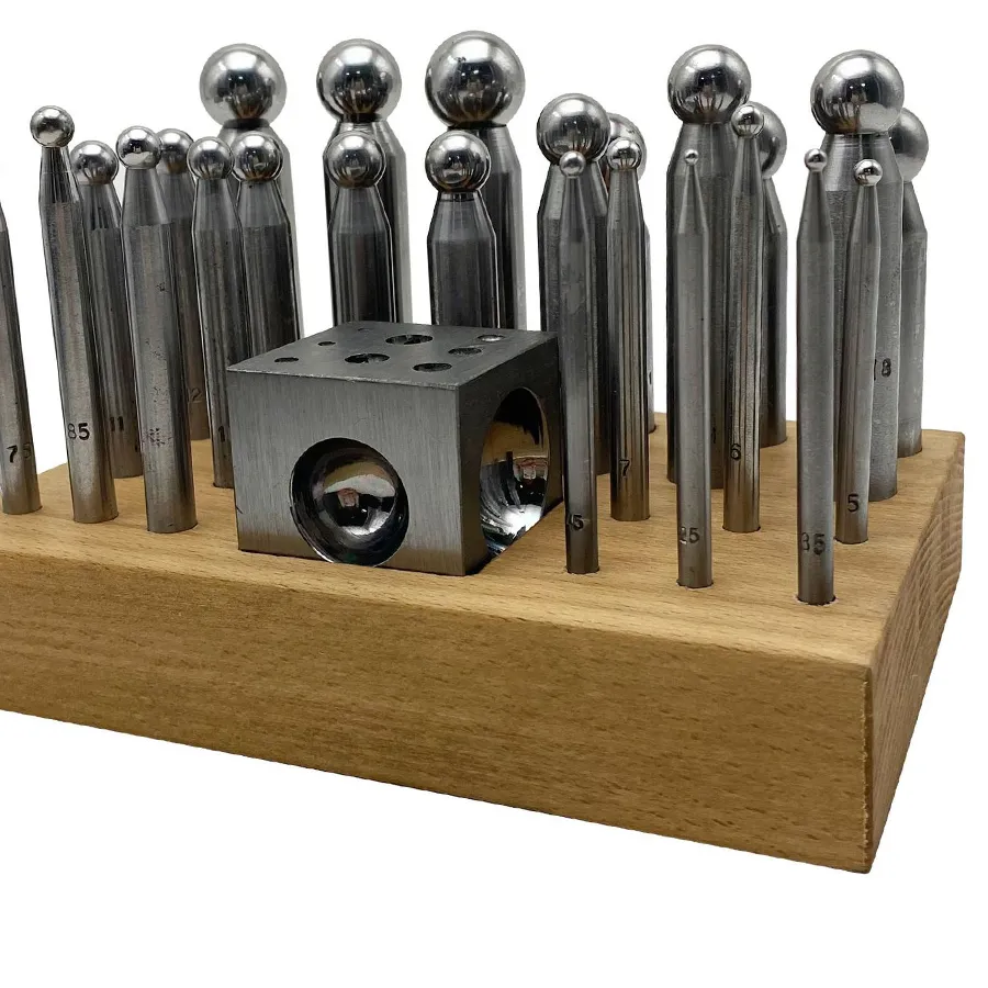 Authentic 25PCS High Quality Dapping Punch Doming Block Punches Kit for Jewelry Metal Round Beads Forming Making with Wooden Base