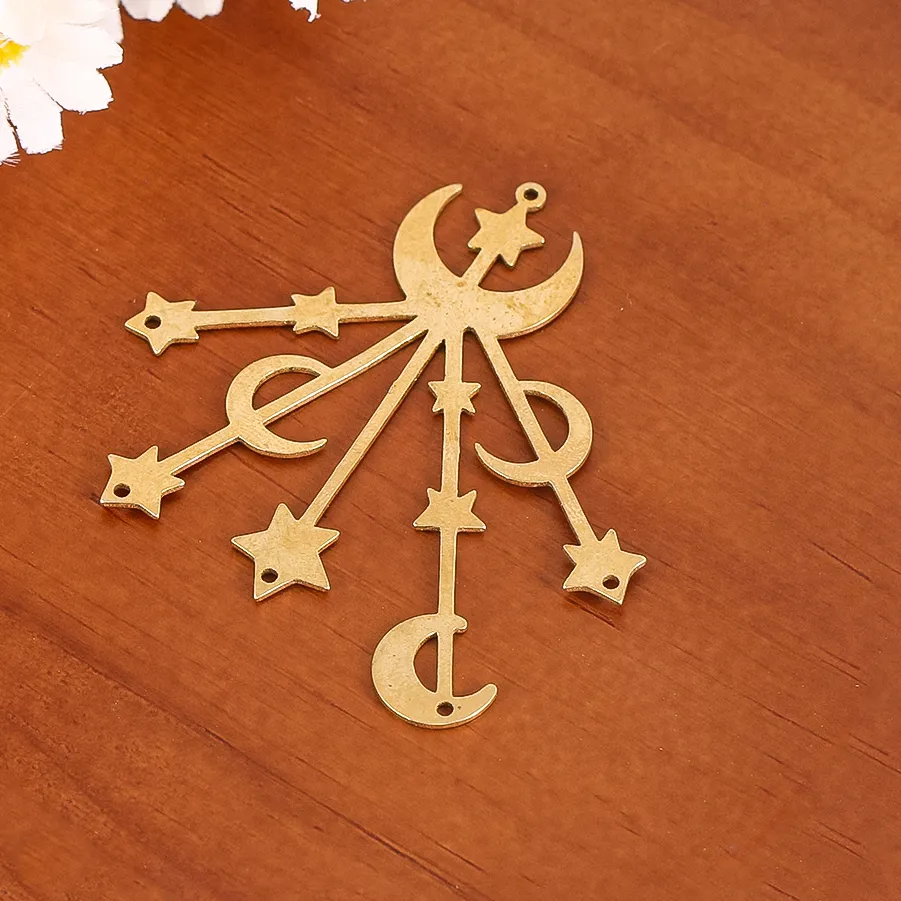 Authentic Witchy Moon Star Pendant Hollow Cutout For Suncatcher Wind Chime Jewelry Making Diy Wiccan Altar Decor Craft