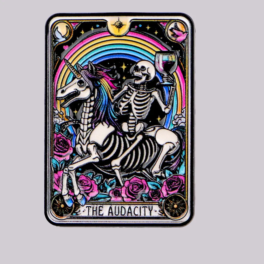 Authentic Skeleton Tarot Enamel Pin "Audacity "Brooch Pines Lapel Pins Badge on Backpack Clothing Accessories Punk Jewelry Gifts