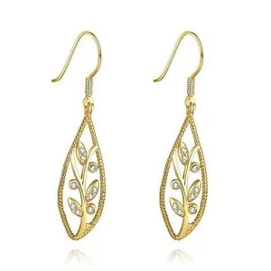Authentic Enchanted Leaf Dangle Earrings: Gold-Plated Charms of Nature's Harmony