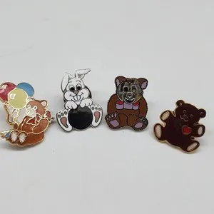 Authentic Vintage Animal Lapel Pins Bunny Rabbits & Bears Enamel Gold-Plated Backings