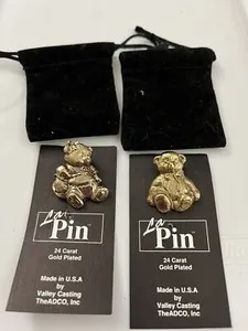 Authentic Vintage La Pin 24K Gold Plated Teddy Bears Formal Clothing Boy And Girl