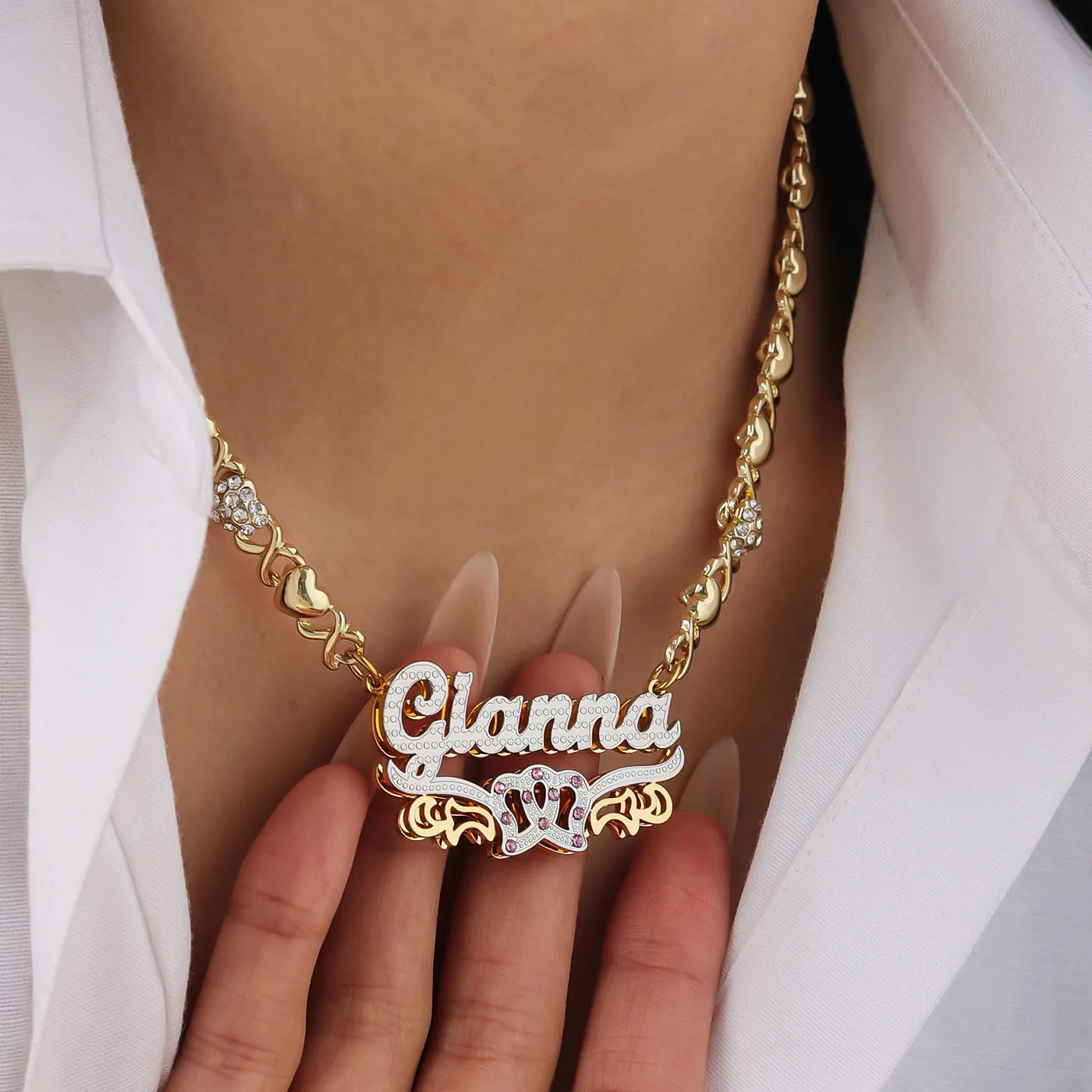 Authentic Custom Name & Birthstone Necklace - XO Teddy Bear Double Layer Pendant Personalized Jewelry for Women