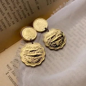 Authentic Golden Caribbean Sovereigns: Celestial Coin Earrings