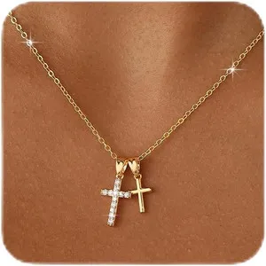 Authentic Radiant Luminescence: The 14K Gold-Plated Diamond Cross Pendant