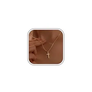 Authentic HERIER Cross Necklace for Women - 18K Gold Plated Cross Pendant Necklace Dainty