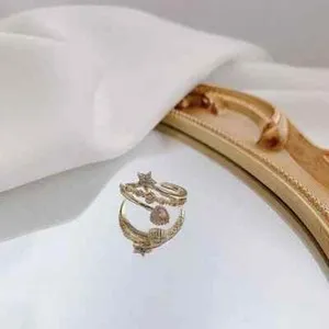 Authentic 2024 Gold Plated Zircon Finger Ring Women Wedding Adjustable Open Ring Jewelry