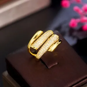 Authentic Mystic Aurora: Adjustable Gold‑Plated Geometric CZ Ring of Eternal Union