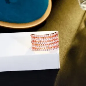 Authentic Celestial Alignment: 5 Rows Wide Silver Plated CZ White Crystal Finger Ring