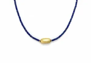 Authentic Old-Mine Imperial Lapis Lazuli Necklace – 18K Gold Plated Pure Silver Focal Bead