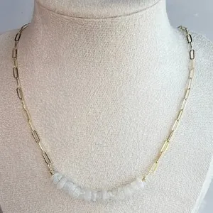Authentic Moonlit Serenade: 17" Gold Plated Chain with Rainbow Moonstone