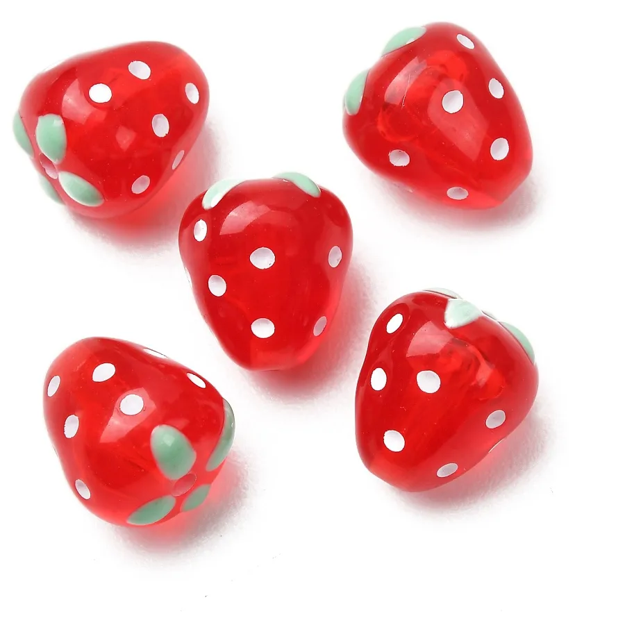 Authentic 70pcs Handmade Lampwork Glass Strawberry Beads Red Fruit Polka Dot Focal Loose Beads for Jewelry DIY Bracelet Necklace Crafts