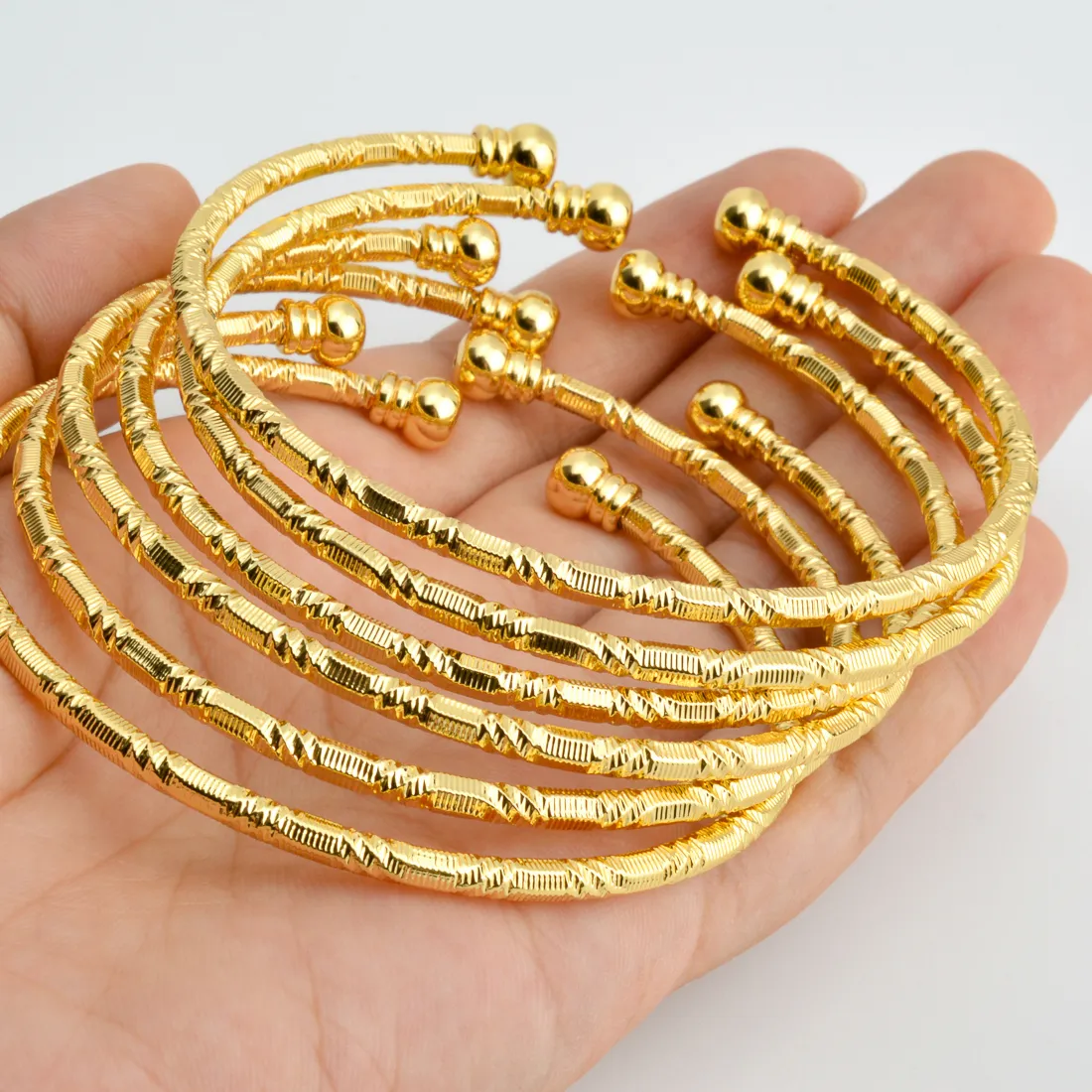 Authentic Radiant Gold‑Veil Dubai Bangles – Six 3 mm Sacred Circles for the Divine Bride