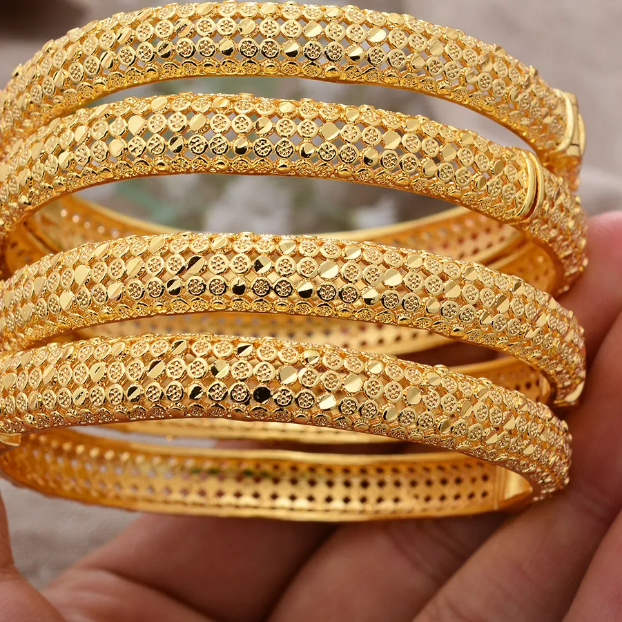 Authentic 4Pcs/lot Indian Gold Color Bangles For Women Girls Bollywood Wedding Jewelry Ethnic Polish Bracelets Traditional Designer