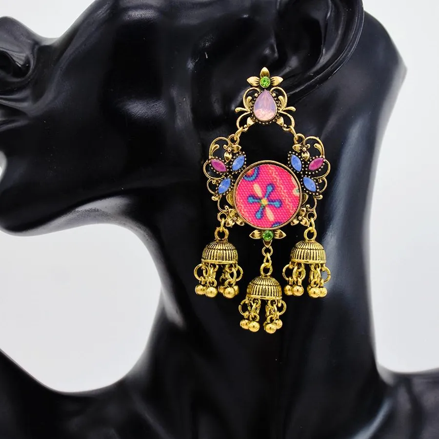 Authentic Indian Bollywood Gold Plated Traditional Wedding Crystal Tassel Chandelier Drop Earrings for Women Bohemian Party Egypt Jewelry