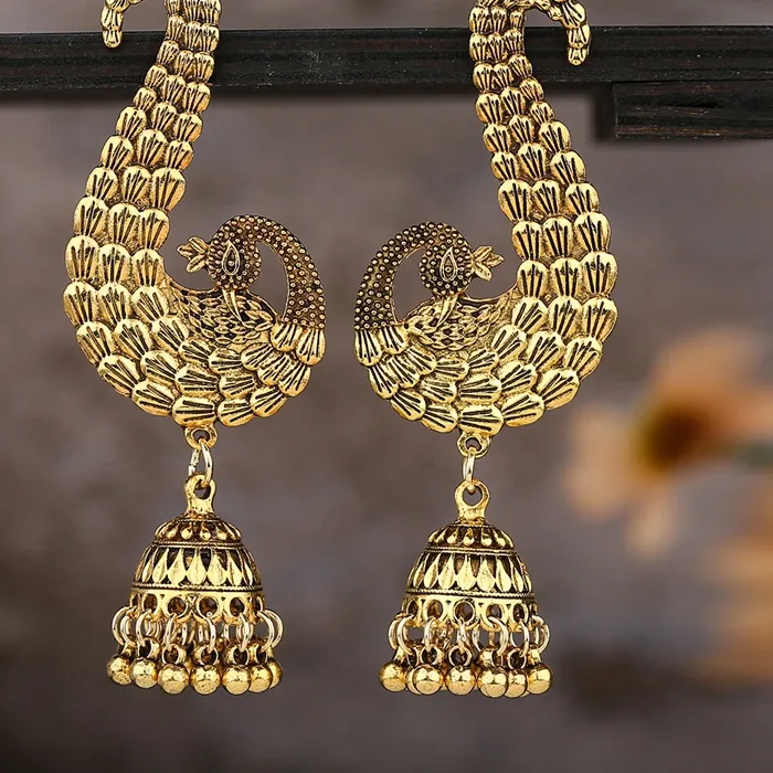 Authentic Indian Peacock Earrings Gypsy Tribe Jewelry Antique Boho Ethnic Bollywood Bells Jhumka Earrings Pendientes