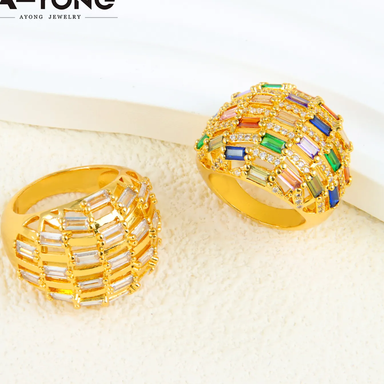 Authentic Luxury Ethiopia Bridal Wedding Rings 24k Gold Plated Arabic Zirconia Cocktail Vintage Ring Bollywood Women Event Party Jewelry