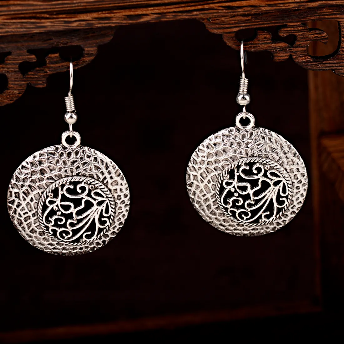 Authentic Nomadic Moonlight - Vintage Afghan Sacred Geometric Tassel Earrings