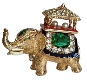 Authentic CINER GOLD PLATED ELEPHANT BROOCH FAUX PEARL RHINESTONE ENAMEL
