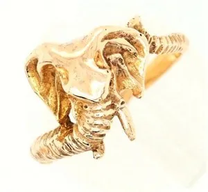 Authentic Elephant 9ct Yellow Gold Plated 925 Sterling Silver Ring Fine Vintage Jewellery