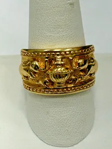 Authentic Yellow Gold Plated 925 Sterling silver elephant wide band ring size 10 elaborate