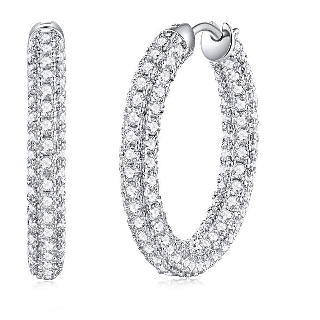 Authentic Radiant Luminary Moissanite Hoops in White Gold Radiance
