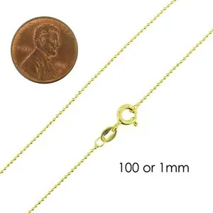 Authentic The Sacred Bead of Fortune - 925 Sterling Silver Gold-Plated Diamond Cut Ball Bead Chain Necklace