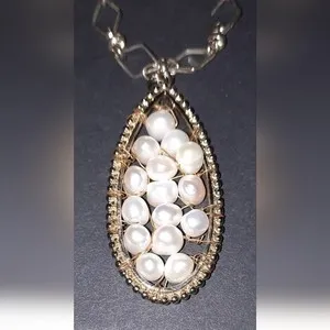 Authentic The Luminescent Pearl: Wire-Wrapped Gold-Plated Artisan Pendant