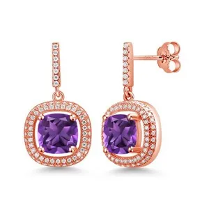 Authentic 18K Rose Gold Plated Silver 8MM Cushion Gemstone Birthstone and White