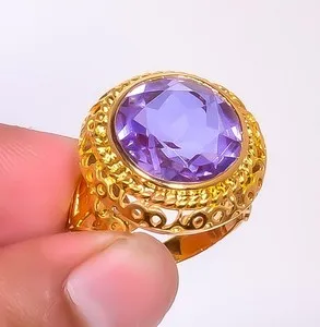 Authentic Amethyst Halo: 18k Gold Plated Ring of Lunar Serenity