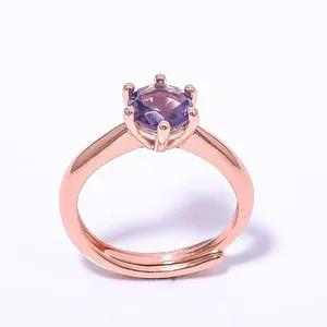 Authentic Amethyst Gemstone Rose Gold Plated Ring s.Adjst RC7381-11_2