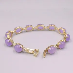 Authentic Natural Purple Jade Bracelet For Women Gemstone Gold Plated Bracelet 7.2''L