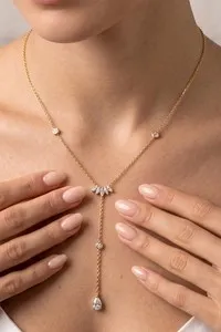 Authentic 18K Gold Plated CZ Pear Drop Y Lariat Choker Necklace
