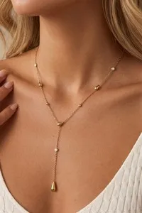 Authentic Cry of the Goddess: 18K Gold Plated CZ Teardrop Lariat Drop Necklace
