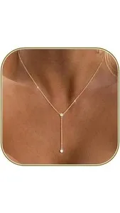 Authentic 14K Gold Plated/Silver Lariat Necklace - Y-Shaped Layered Beaded Chain for Women