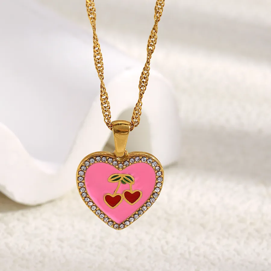 Authentic Women's Plated 18K Gold Necklace with Oil Dripping Love Pendant - Fashionable Jewelry