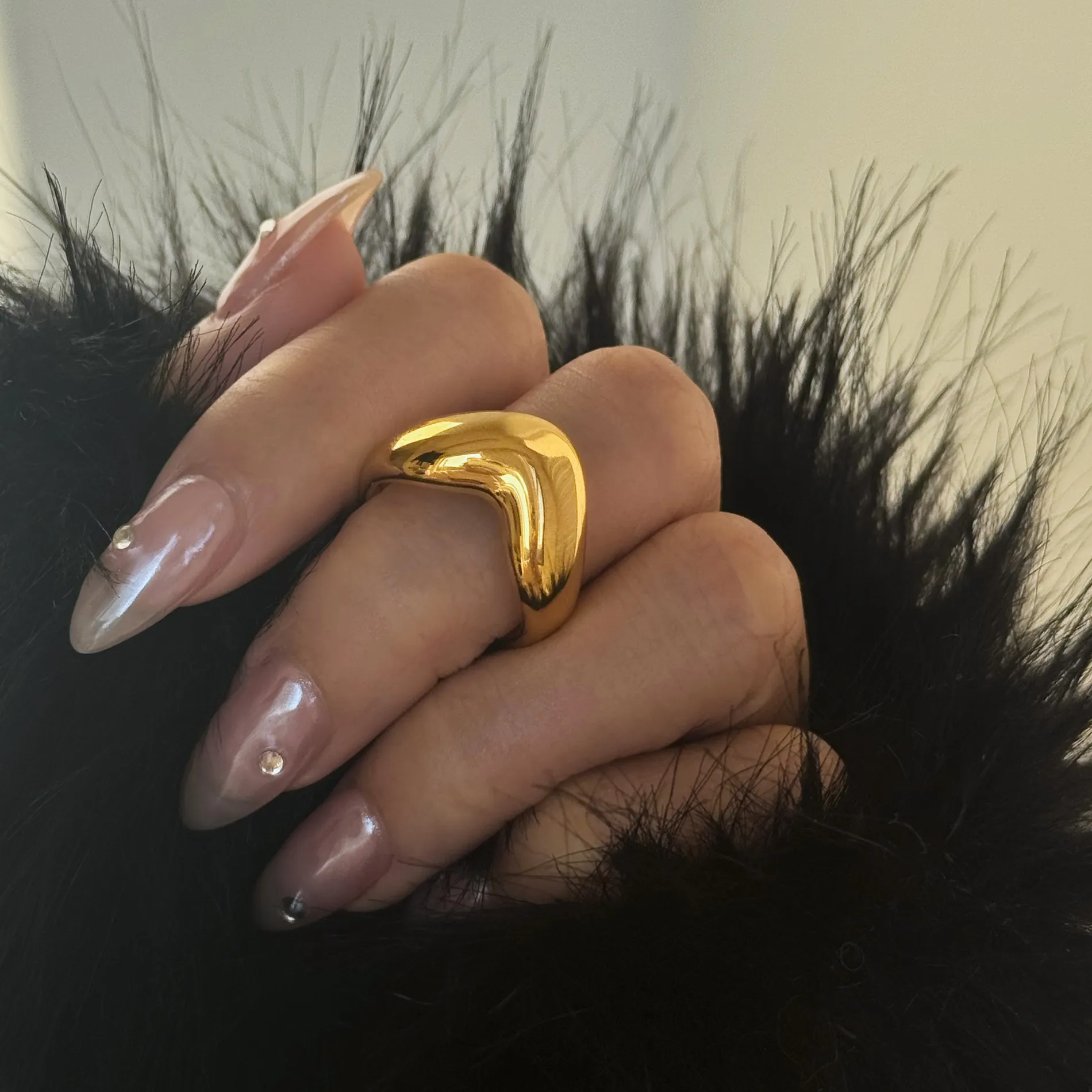 Authentic DASEIN Vintage Smooth Love Heart Wave Ring 18k PVD Gold Plated Valentines Day for Women Jewelry Accessories
