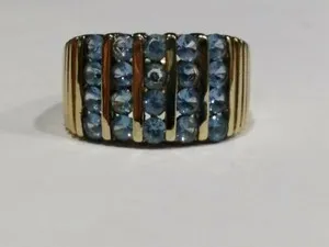 Authentic Blue Channel Set Stones In Gold Plated Sterling Silver 925 Ladies Ring Finger...